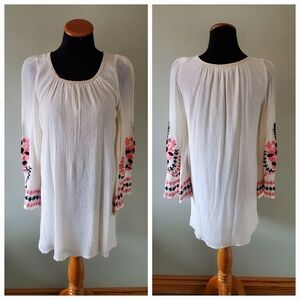 Umgee S Gauze Whimsigoth Boho Peasant Lagenlook Embroidered Bell Sleeve Tunic